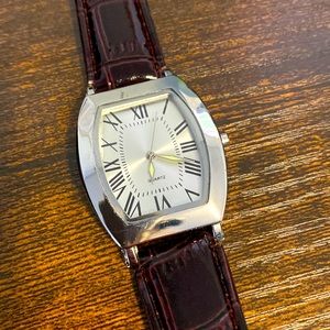 Quartz Watch - Stainless with Crocodile print, burgundy band